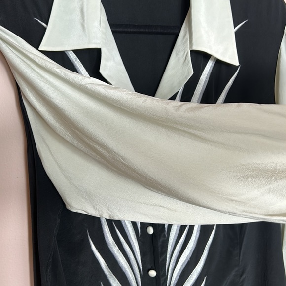 VINTAGE BOB MACKIE SILK WEARABLE ART BLOUSE sage green size M - Picture 7 of 11